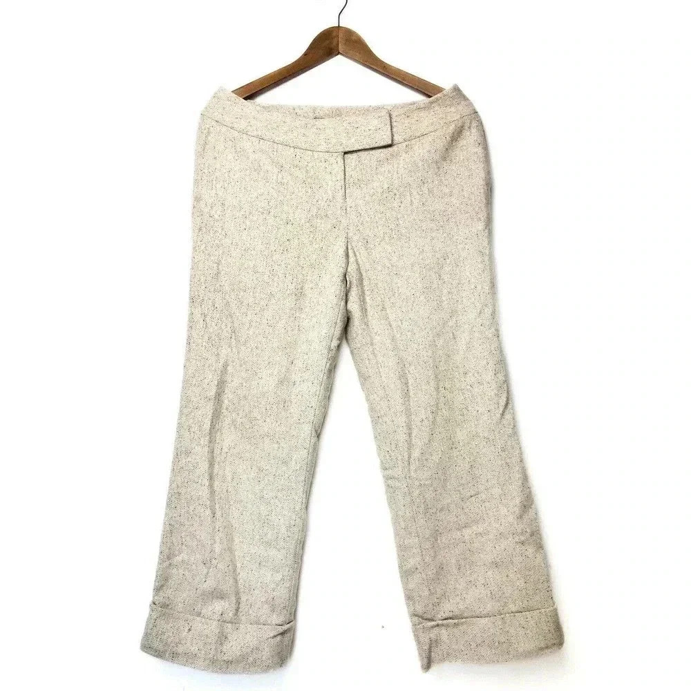 Ann Taylor Loft Capri 8 ANN‎ Ivory Cream Crop Ankle Knot Pattern Wool